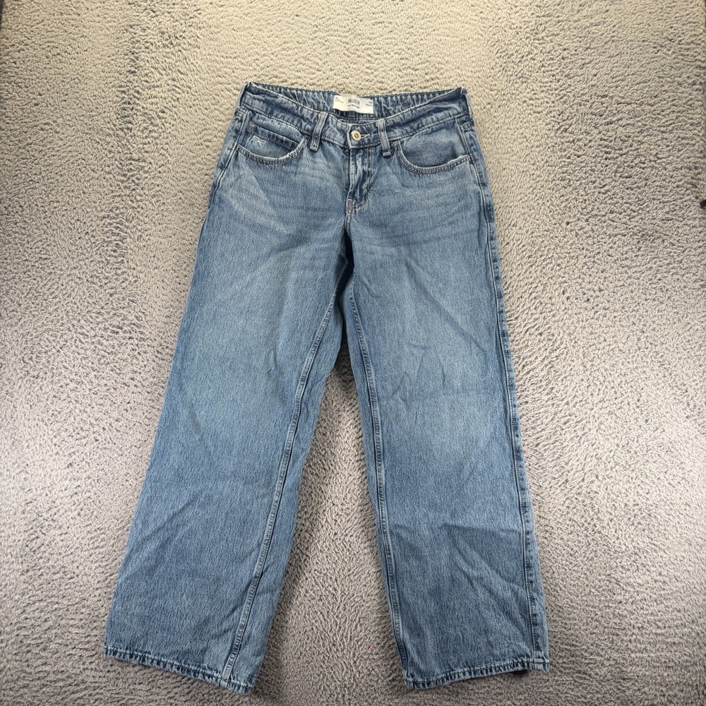 Hollister Jeans Women 6 Blue Cotton Denim Straight Embroidered Baggy Workwear
